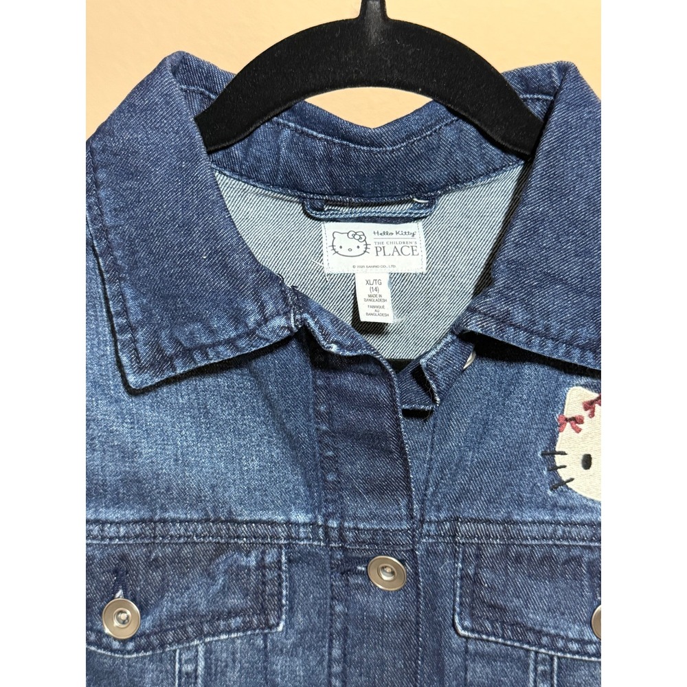 The Children's Place Kids Hello Kitty Denim Jacket Dark Wash XL 14 - Picture 3 of 3